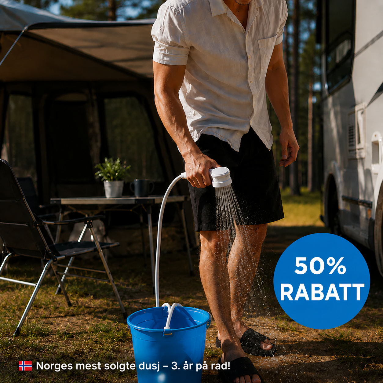 Campingdusjen™ – Bærbar dusj med pumpe, slange og dusjhode