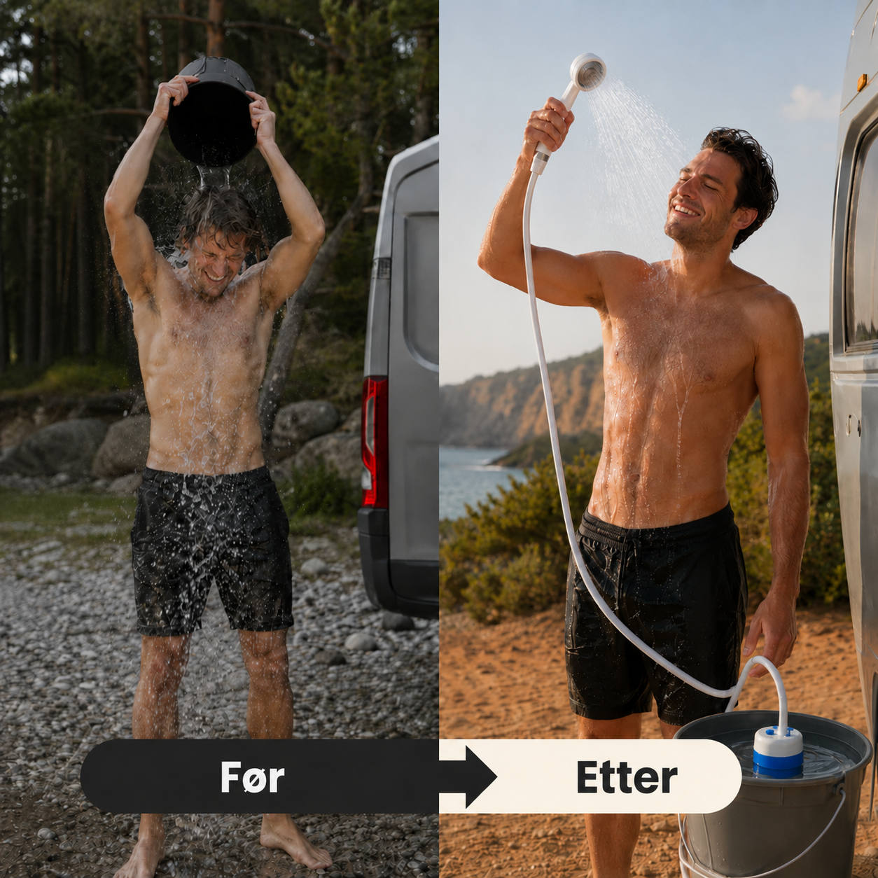Campingdusjen™ – Bærbar dusj med pumpe, slange og dusjhode
