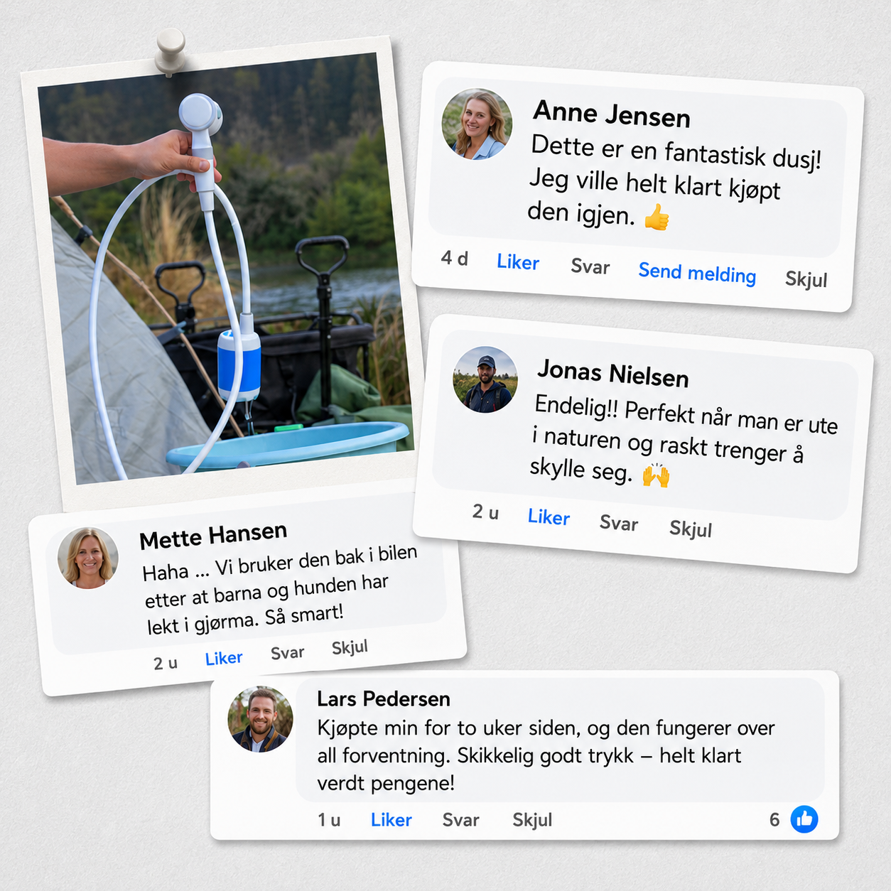 Campingdusjen™ – Bærbar dusj med pumpe, slange og dusjhode